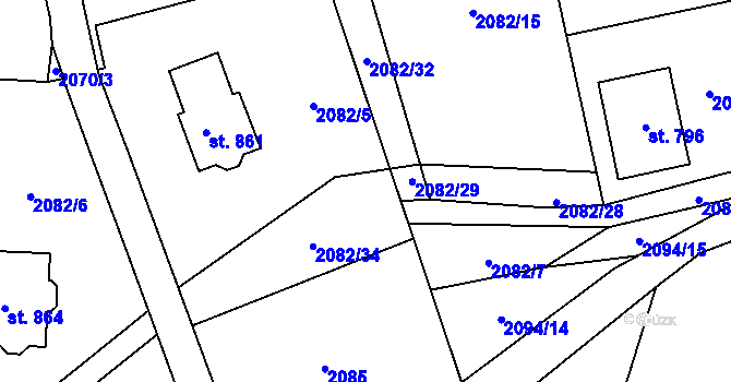 Parcela st. 2082/36 v KÚ Kateřinice u Vsetína, Katastrální mapa