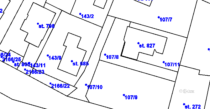 Parcela st. 107/8 v KÚ Katovice, Katastrální mapa