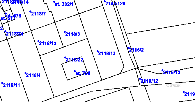Parcela st. 2118/13 v KÚ Katovice, Katastrální mapa