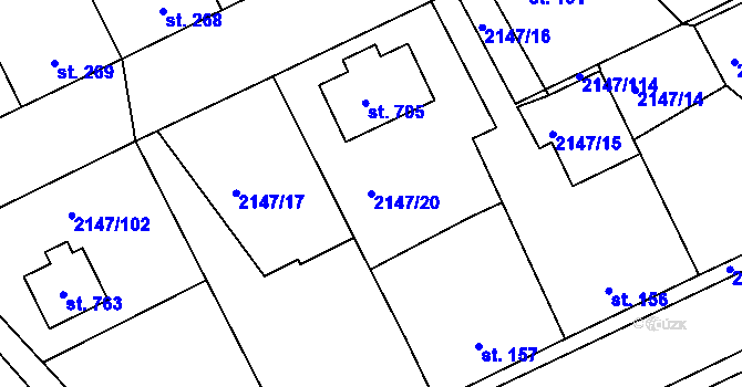 Parcela st. 2147/20 v KÚ Katovice, Katastrální mapa
