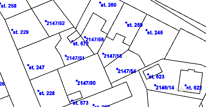 Parcela st. 2147/58 v KÚ Katovice, Katastrální mapa