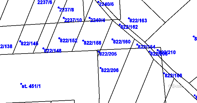 Parcela st. 822/205 v KÚ Katovice, Katastrální mapa