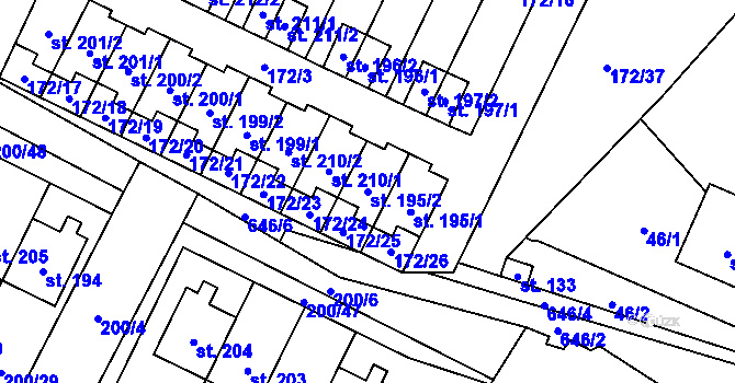 Parcela st. 195/2 v KÚ Katusice, Katastrální mapa