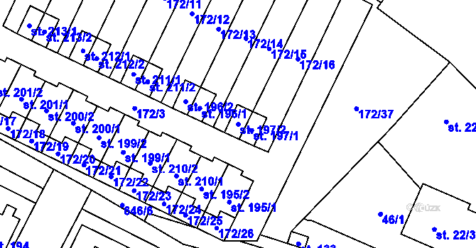Parcela st. 197/2 v KÚ Katusice, Katastrální mapa