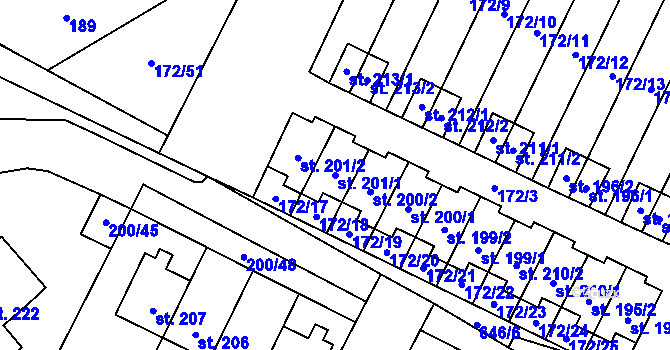 Parcela st. 201/1 v KÚ Katusice, Katastrální mapa