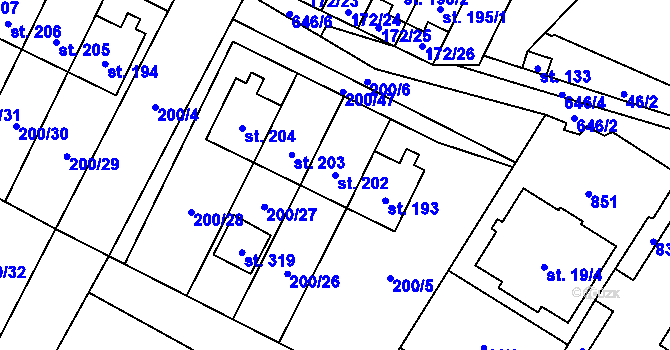 Parcela st. 202 v KÚ Katusice, Katastrální mapa