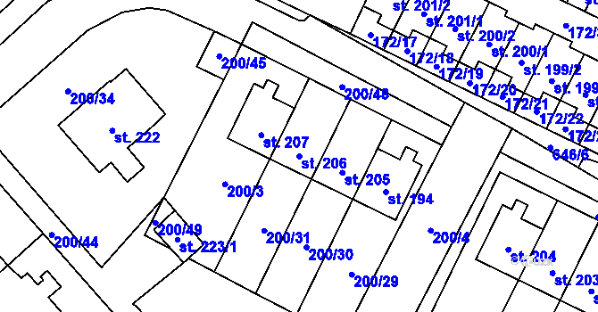 Parcela st. 206 v KÚ Katusice, Katastrální mapa