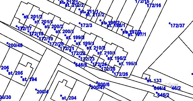 Parcela st. 210/1 v KÚ Katusice, Katastrální mapa