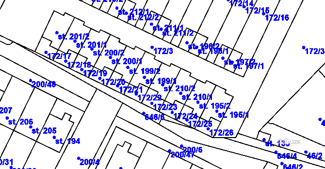 Parcela st. 210/2 v KÚ Katusice, Katastrální mapa
