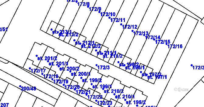 Parcela st. 211/2 v KÚ Katusice, Katastrální mapa