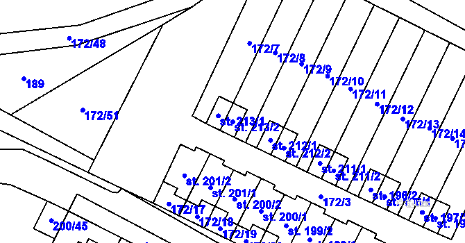 Parcela st. 213/2 v KÚ Katusice, Katastrální mapa