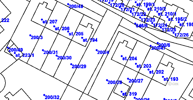 Parcela st. 200/4 v KÚ Katusice, Katastrální mapa