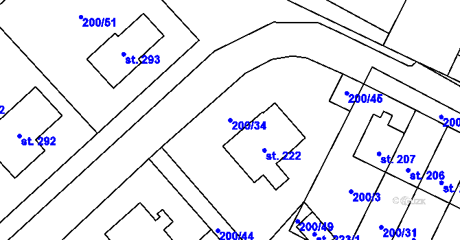 Parcela st. 200/34 v KÚ Katusice, Katastrální mapa