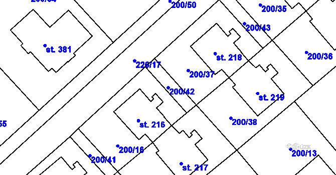 Parcela st. 200/42 v KÚ Katusice, Katastrální mapa