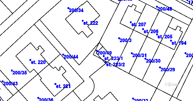 Parcela st. 200/49 v KÚ Katusice, Katastrální mapa