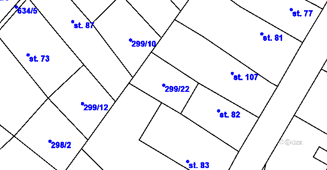 Parcela st. 299/22 v KÚ Katusice, Katastrální mapa