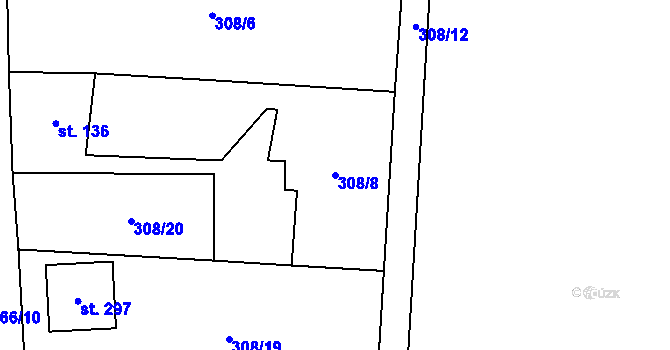 Parcela st. 308/8 v KÚ Katusice, Katastrální mapa