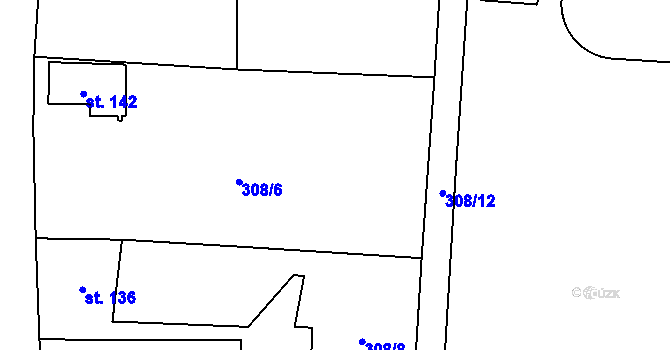 Parcela st. 308/9 v KÚ Katusice, Katastrální mapa