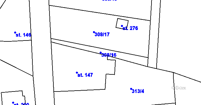 Parcela st. 308/16 v KÚ Katusice, Katastrální mapa