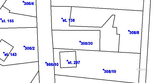 Parcela st. 308/20 v KÚ Katusice, Katastrální mapa