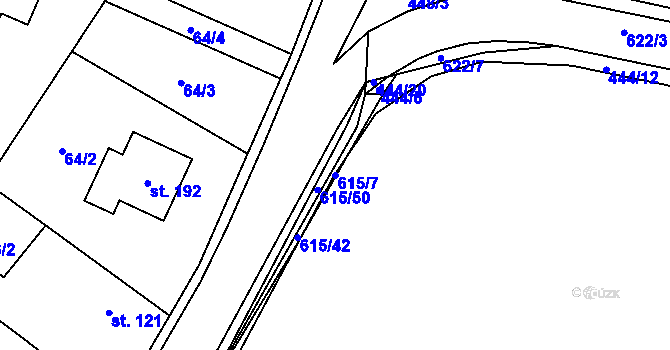 Parcela st. 615/7 v KÚ Katusice, Katastrální mapa