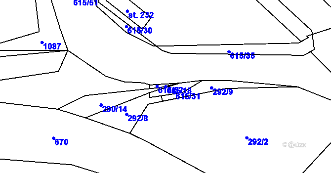 Parcela st. 615/18 v KÚ Katusice, Katastrální mapa