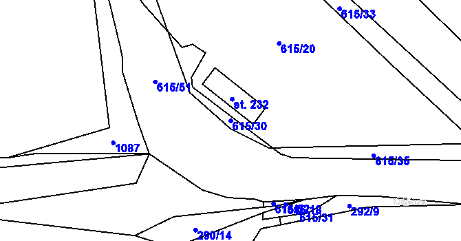 Parcela st. 615/30 v KÚ Katusice, Katastrální mapa