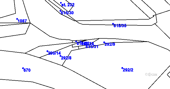 Parcela st. 615/31 v KÚ Katusice, Katastrální mapa