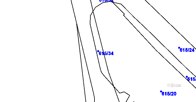 Parcela st. 615/34 v KÚ Katusice, Katastrální mapa