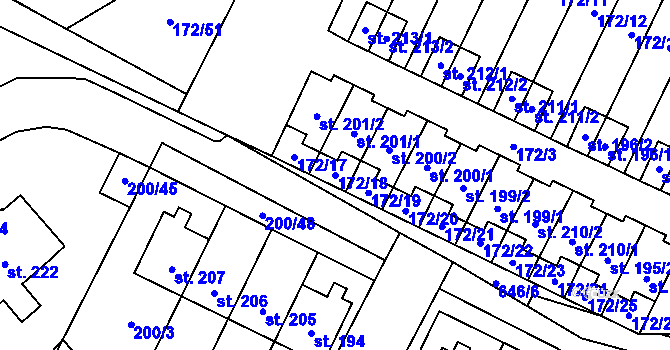 Parcela st. 172/18 v KÚ Katusice, Katastrální mapa