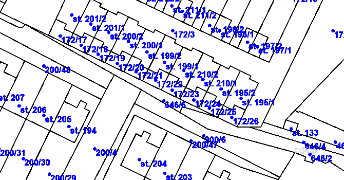 Parcela st. 172/23 v KÚ Katusice, Katastrální mapa