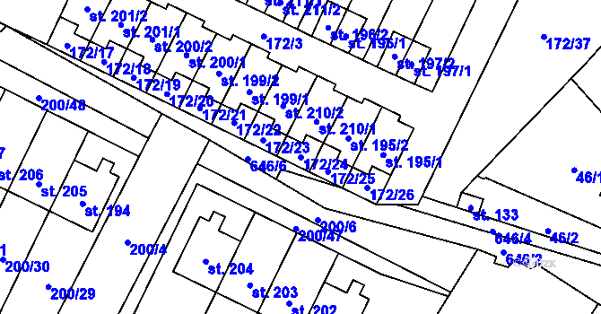 Parcela st. 172/24 v KÚ Katusice, Katastrální mapa