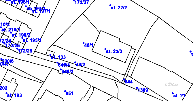 Parcela st. 46/1 v KÚ Katusice, Katastrální mapa