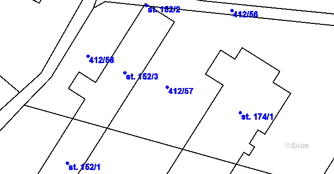 Parcela st. 412/57 v KÚ Katusice, Katastrální mapa