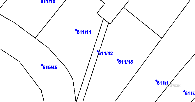 Parcela st. 611/12 v KÚ Katusice, Katastrální mapa