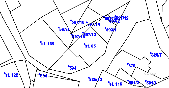 Parcela st. 85 v KÚ Spikaly, Katastrální mapa