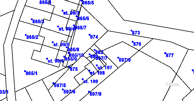Parcela st. 99/10 v KÚ Spikaly, Katastrální mapa
