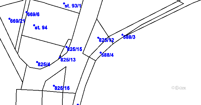 Parcela st. 588/4 v KÚ Spikaly, Katastrální mapa