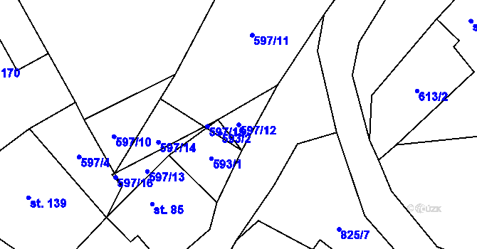 Parcela st. 597/12 v KÚ Spikaly, Katastrální mapa