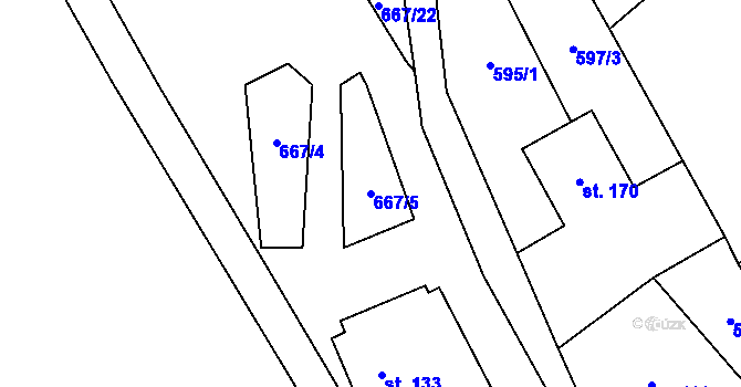 Parcela st. 667/5 v KÚ Spikaly, Katastrální mapa