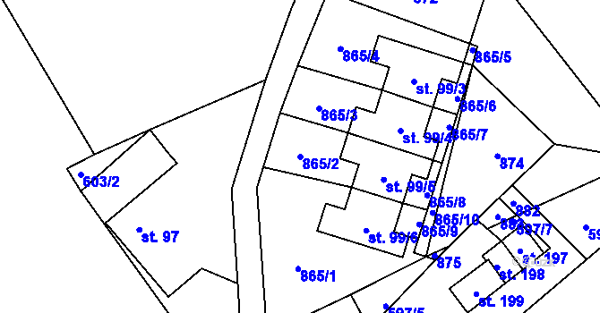 Parcela st. 865/2 v KÚ Spikaly, Katastrální mapa