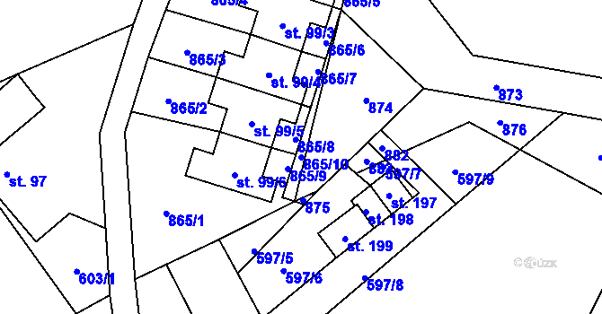 Parcela st. 865/10 v KÚ Spikaly, Katastrální mapa
