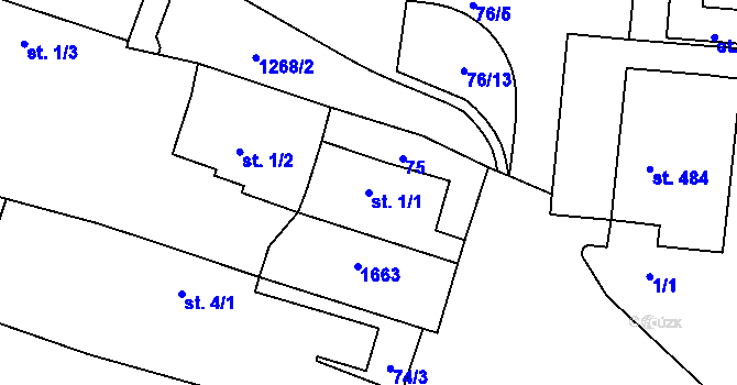 Parcela st. 1/1 v KÚ Kaznějov, Katastrální mapa