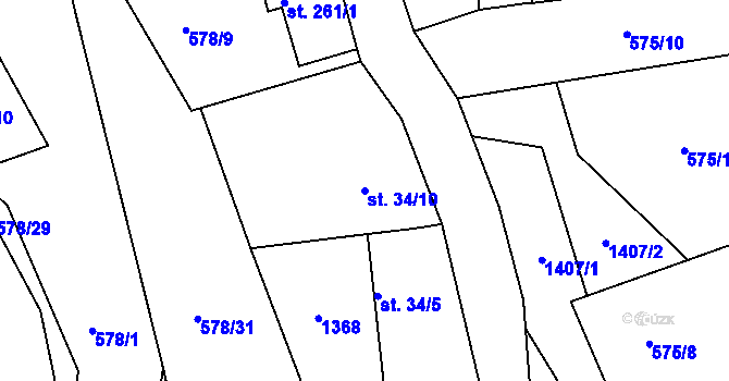 Parcela st. 34/10 v KÚ Kaznějov, Katastrální mapa