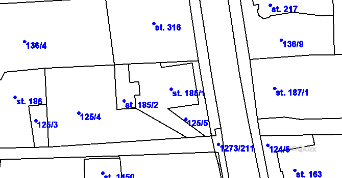 Parcela st. 185/1 v KÚ Kaznějov, Katastrální mapa