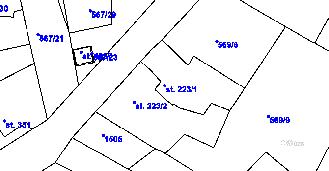 Parcela st. 223/1 v KÚ Kaznějov, Katastrální mapa
