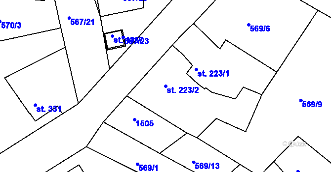 Parcela st. 223/2 v KÚ Kaznějov, Katastrální mapa