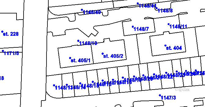 Parcela st. 405/2 v KÚ Kaznějov, Katastrální mapa