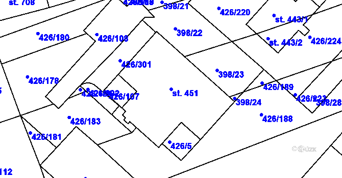 Parcela st. 451 v KÚ Kaznějov, Katastrální mapa