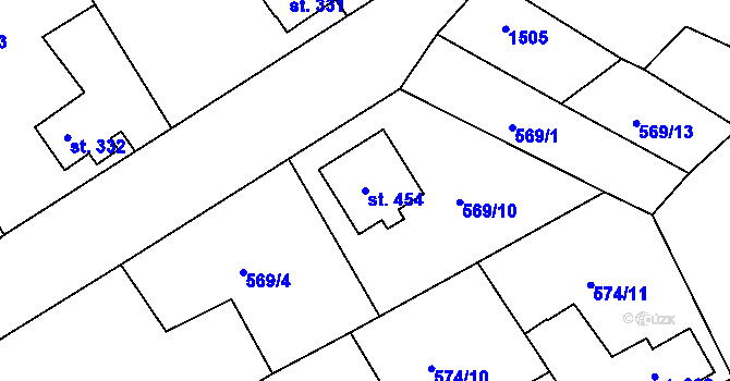 Parcela st. 454 v KÚ Kaznějov, Katastrální mapa